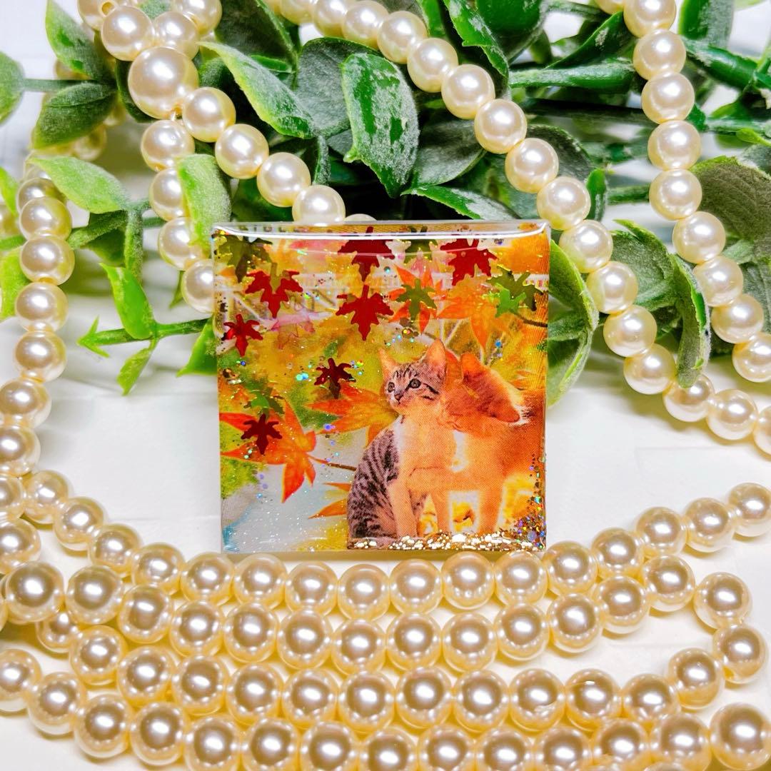 ひなた様 レジンヘアゴム 大きめ 猫ちゃん 紅葉狩りNo.1398