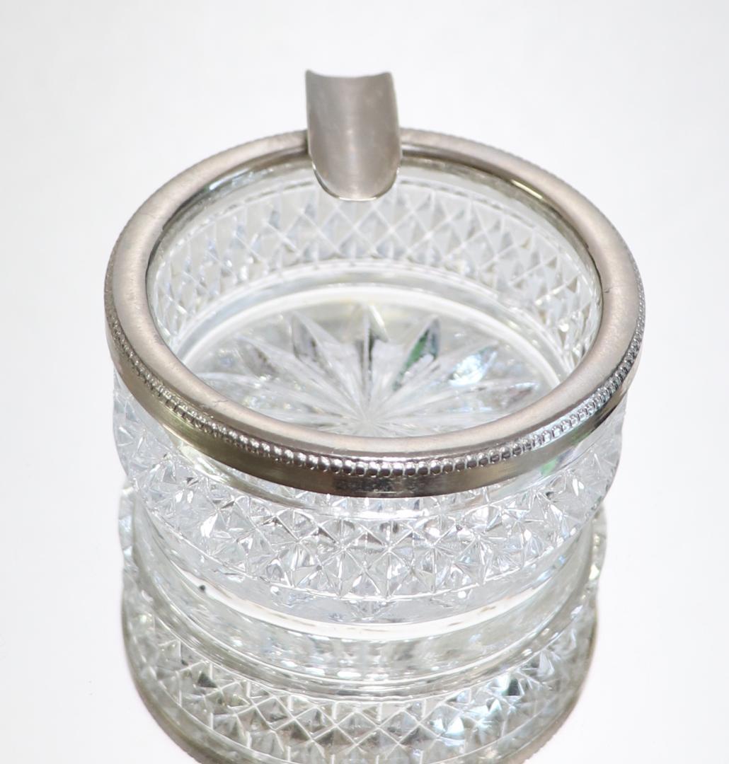 オールド・バカラ 珍品 1900年 丸型 銀装飾 切子 灰皿 ディアマン ビゾー