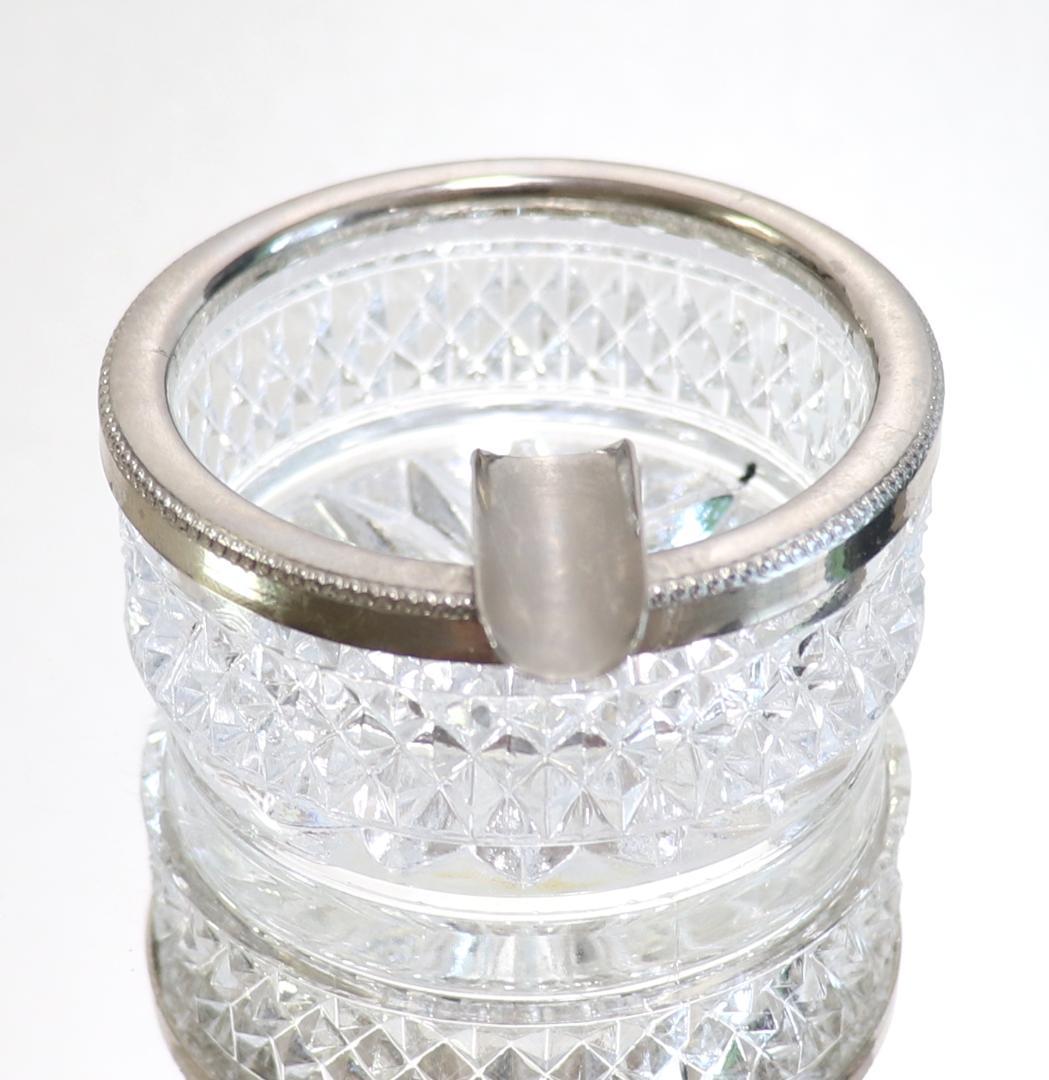 オールド・バカラ 珍品 1900年 丸型 銀装飾 切子 灰皿 ディアマン ビゾー