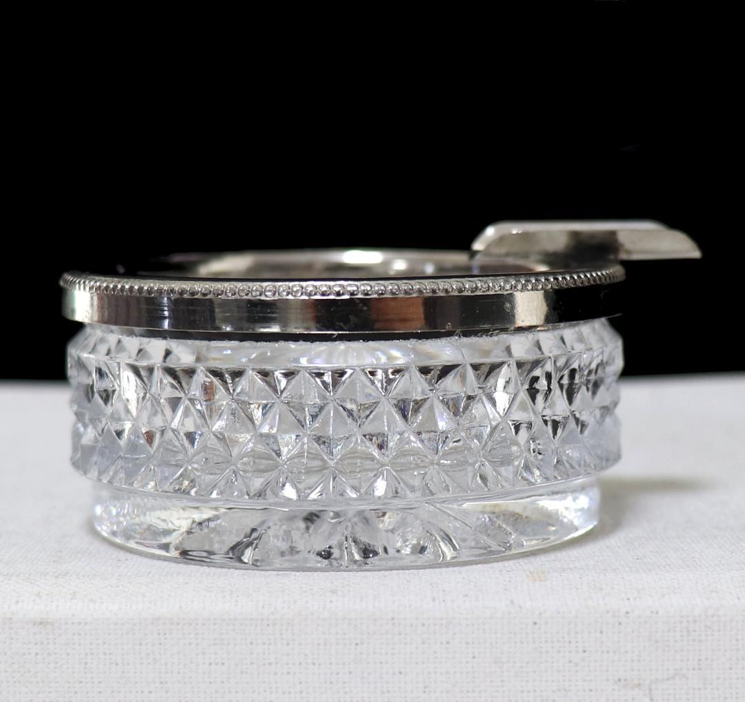 オールド・バカラ 珍品 1900年 丸型 銀装飾 切子 灰皿 ディアマン ビゾー