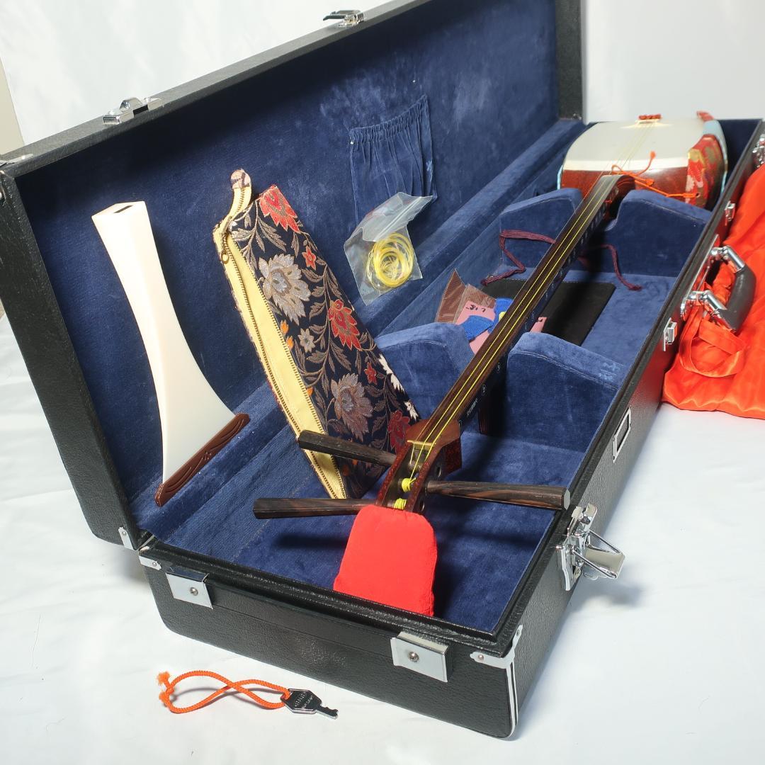 三味線 細棹 撥 予備弦 ハードケース付 長唄 和楽器