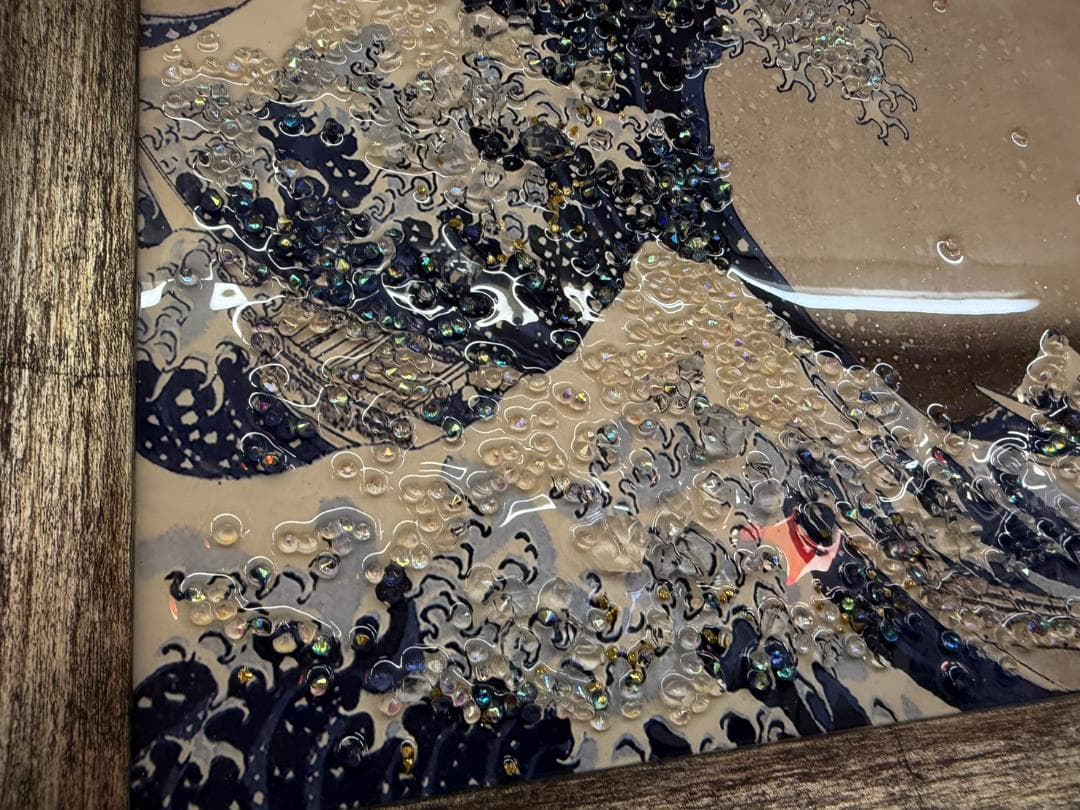 水晶絵　葛飾北斎　冨獄三十六景　神奈川沖浪裏　アートパネル　アート　絵画　壁掛