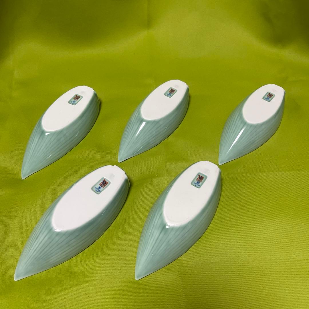 深川製磁　百年庵　笹青磁　笹舟取皿揃　５枚セット　小鉢　刺身皿