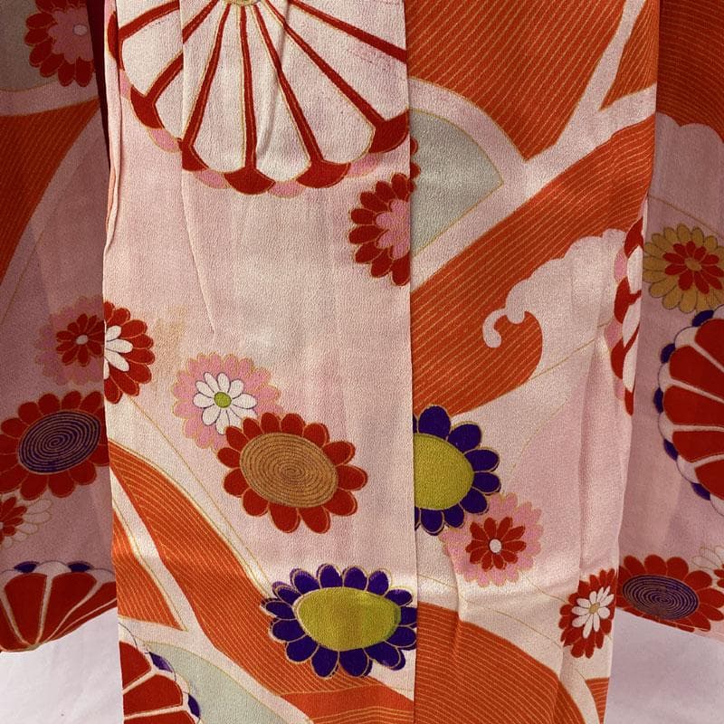 504ag46,帯揚げ,帯締め◎七五三 七歳 アンティーク 総柄 着物&丸帯