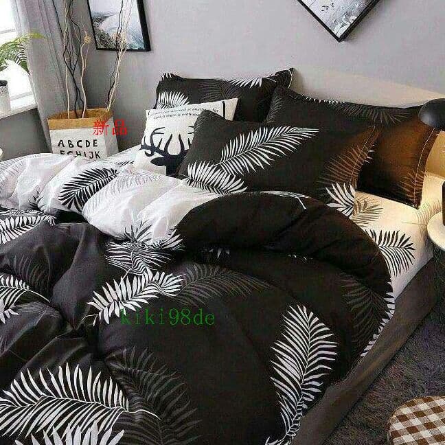 布団カバーセット ベッドカバー ダブル ５点セット モノトーン ブラック=l