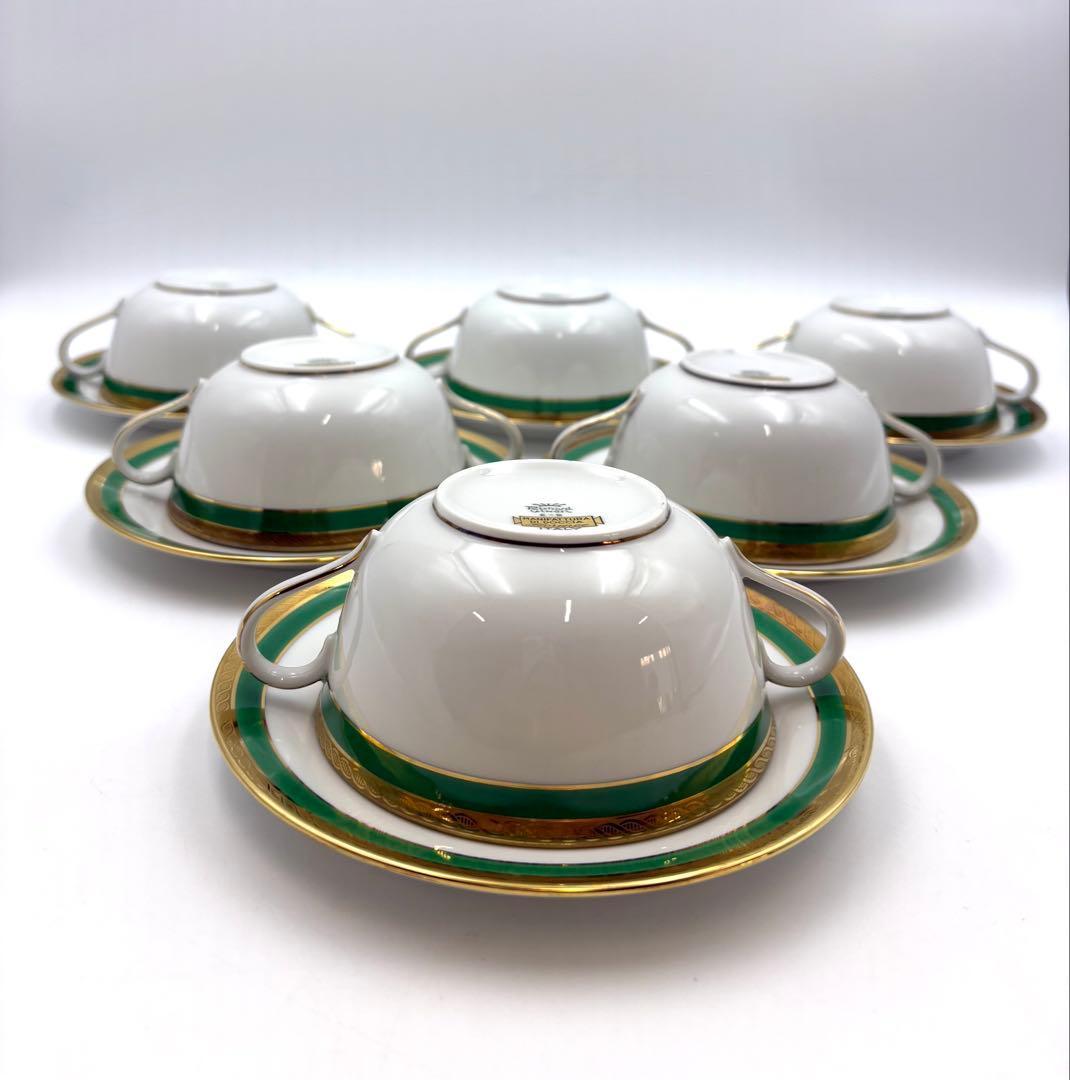 リチャードジノリ　パレルモグリーン　スープカップ＆ソーサー　6客セット