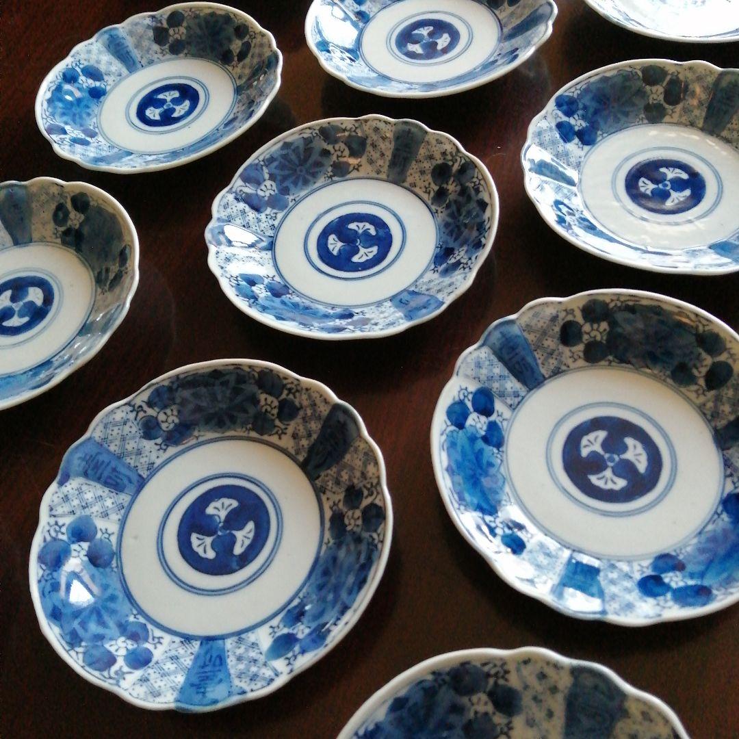 伊万里　染付三方輪花丸皿　11枚　15.5cm　明治～昭和初期