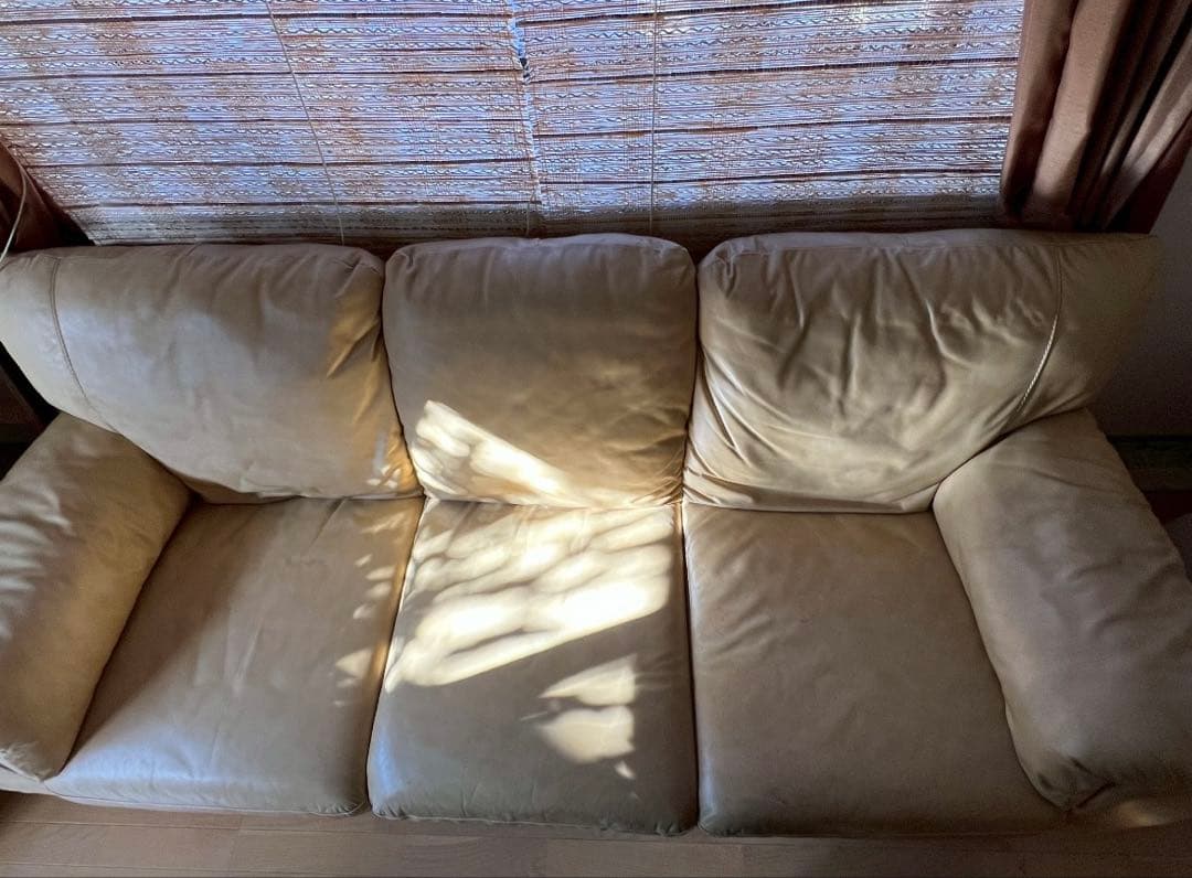 Italsofa イタルソファ　高級ソファ　本革レザー　ベージュ系　3人掛け
