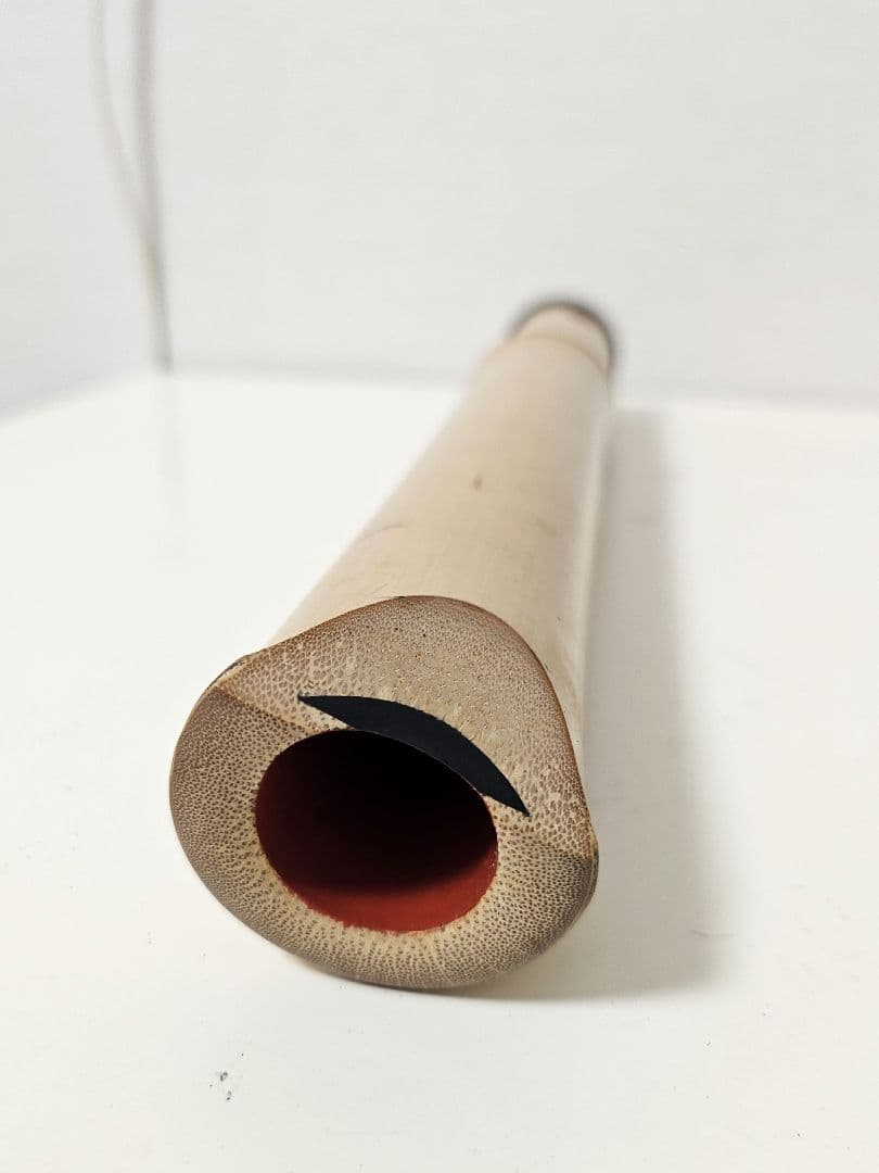 琴古流 尺八 二つ折り 分割式 根付き 地無し 朱塗り歌口 焼印あり