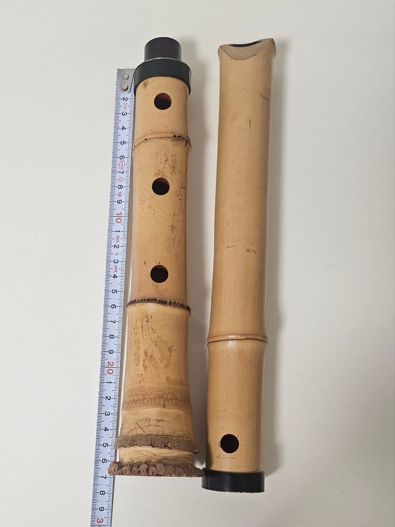 琴古流 尺八 二つ折り 分割式 根付き 地無し 朱塗り歌口 焼印あり