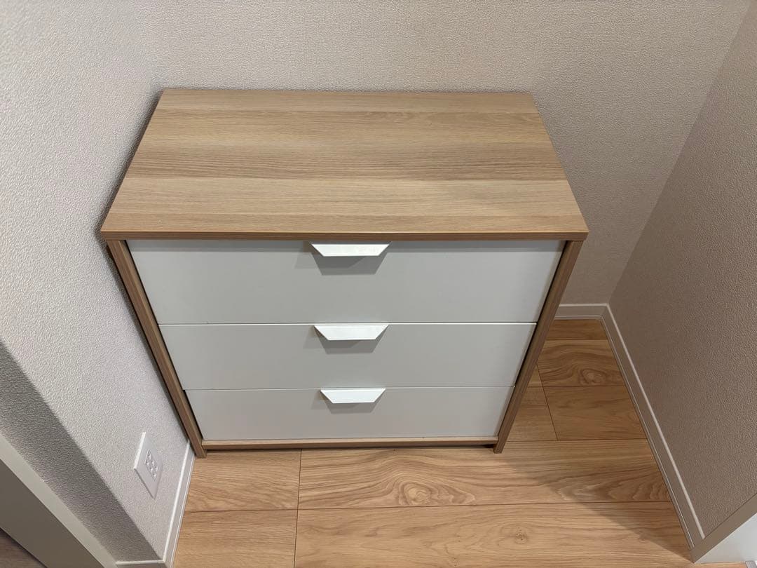 【IKEA/美品】3段チェスト ホワイト/ナチュラル