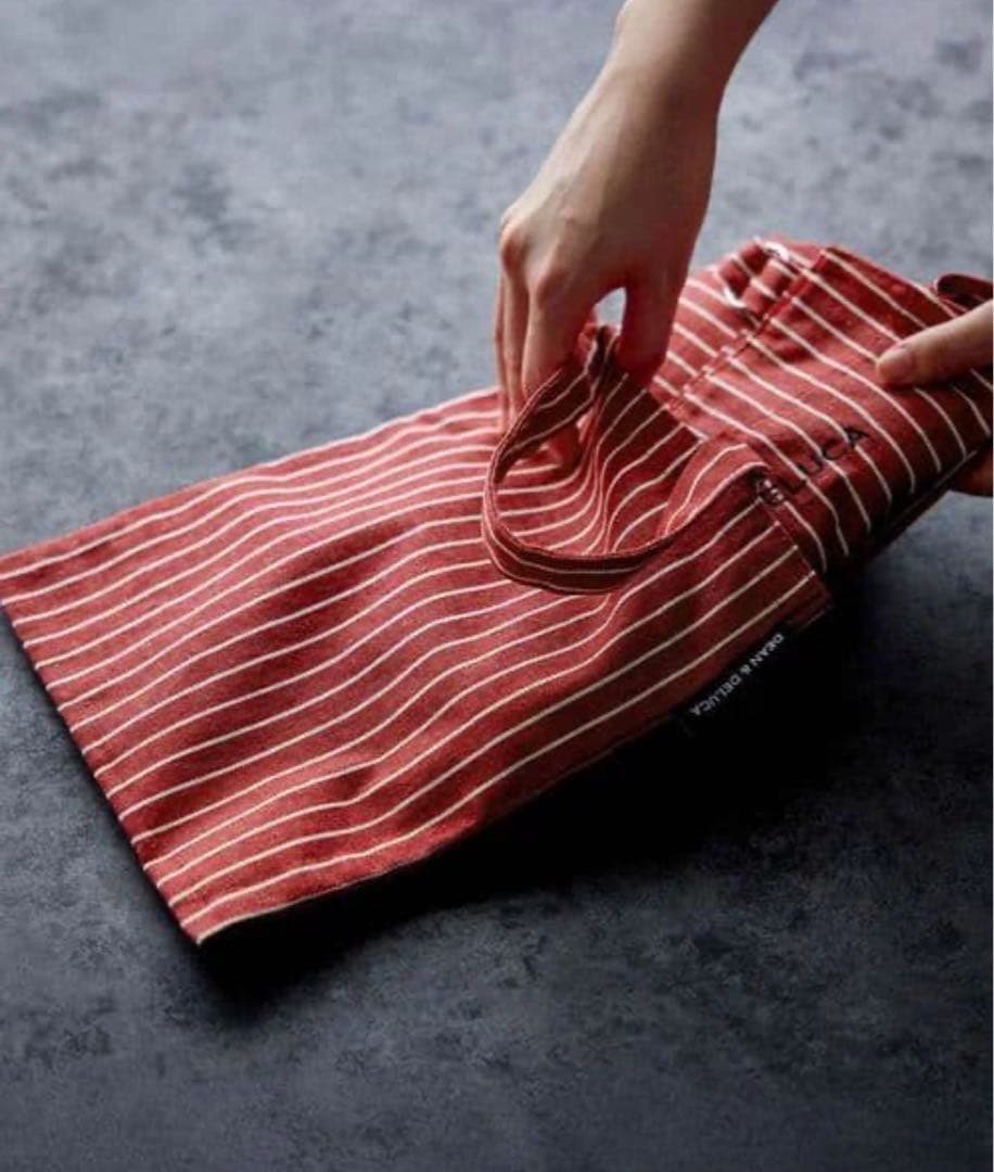 DELUCAフルエプロン　レッドストライプ