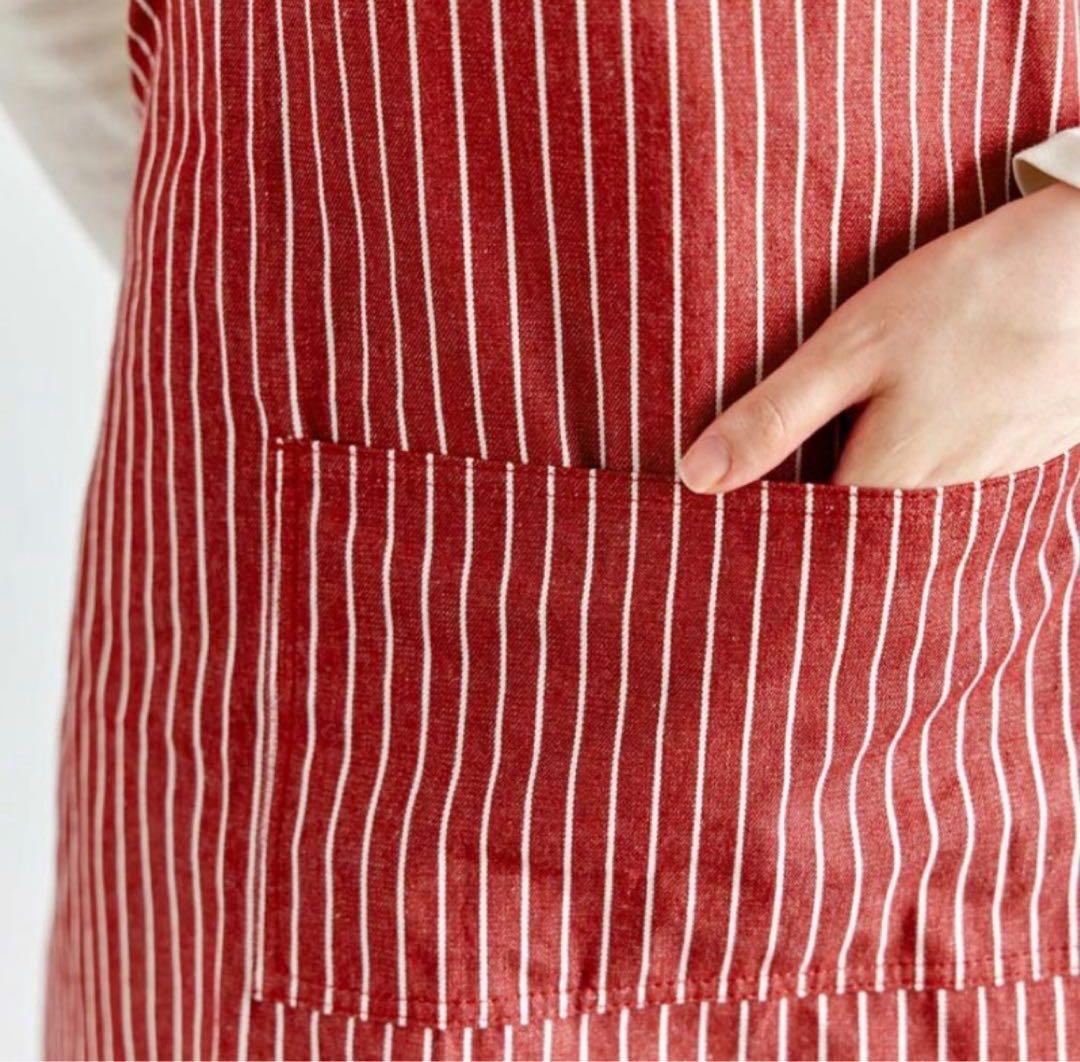 DELUCAフルエプロン　レッドストライプ