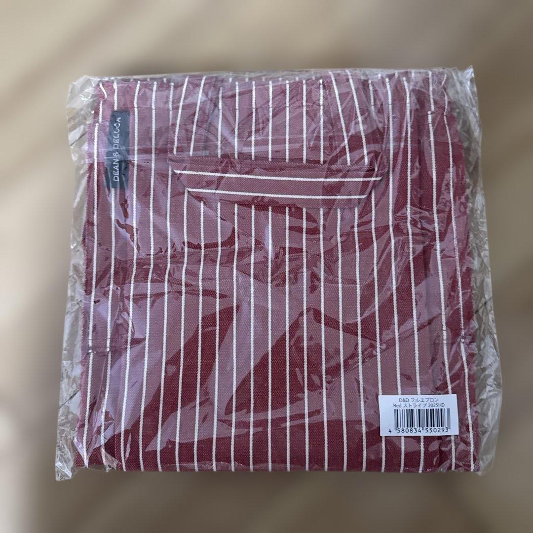 DELUCAフルエプロン　レッドストライプ