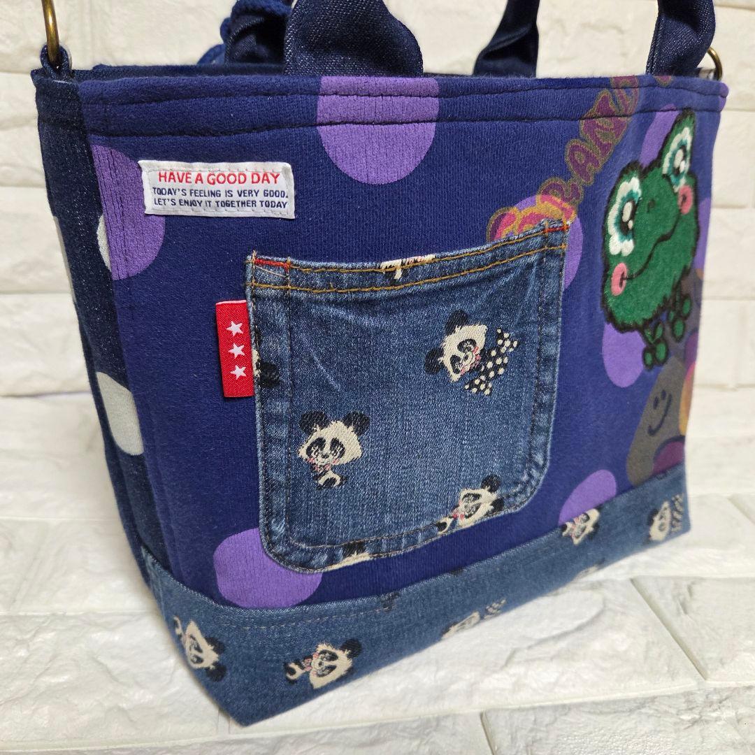 919 デニム＊リメイク＊パンダ＊バッグ＊トートバッグ