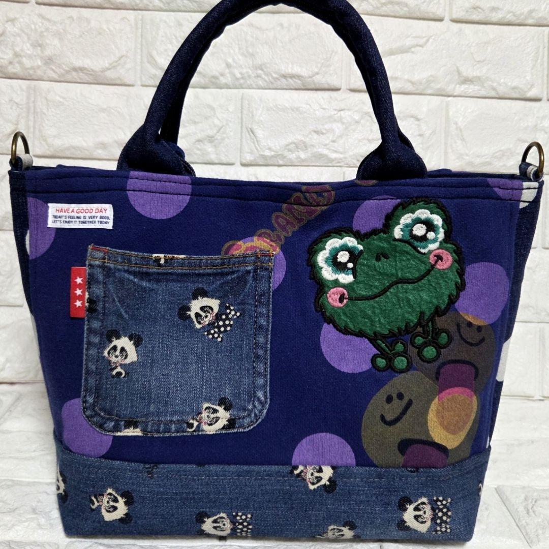 919 デニム＊リメイク＊パンダ＊バッグ＊トートバッグ