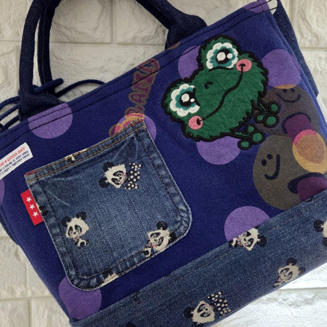 919 デニム＊リメイク＊パンダ＊バッグ＊トートバッグ