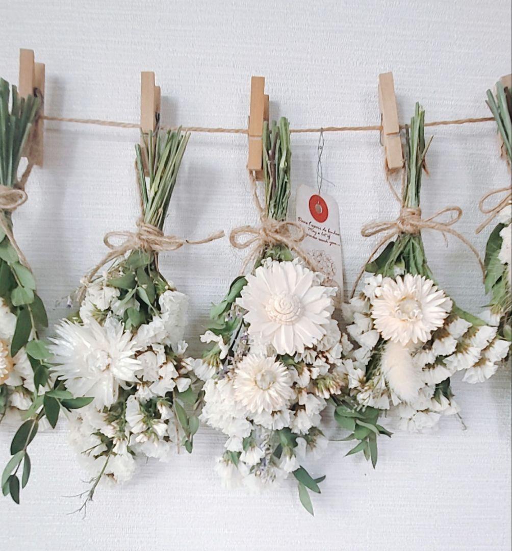 大大　ホワイト系たっぷり小花のドライフラワースワッグガーランド　花束ガーランド