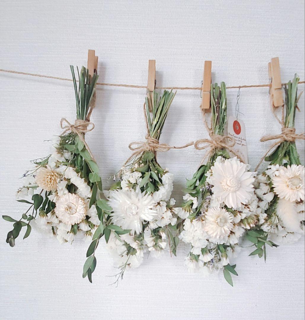 大大　ホワイト系たっぷり小花のドライフラワースワッグガーランド　花束ガーランド
