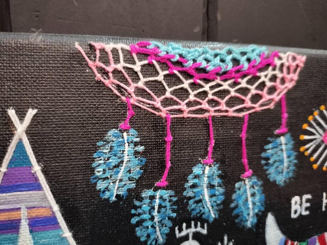 タイ　壁掛けアート　刺繍　ペイント　1点物　小