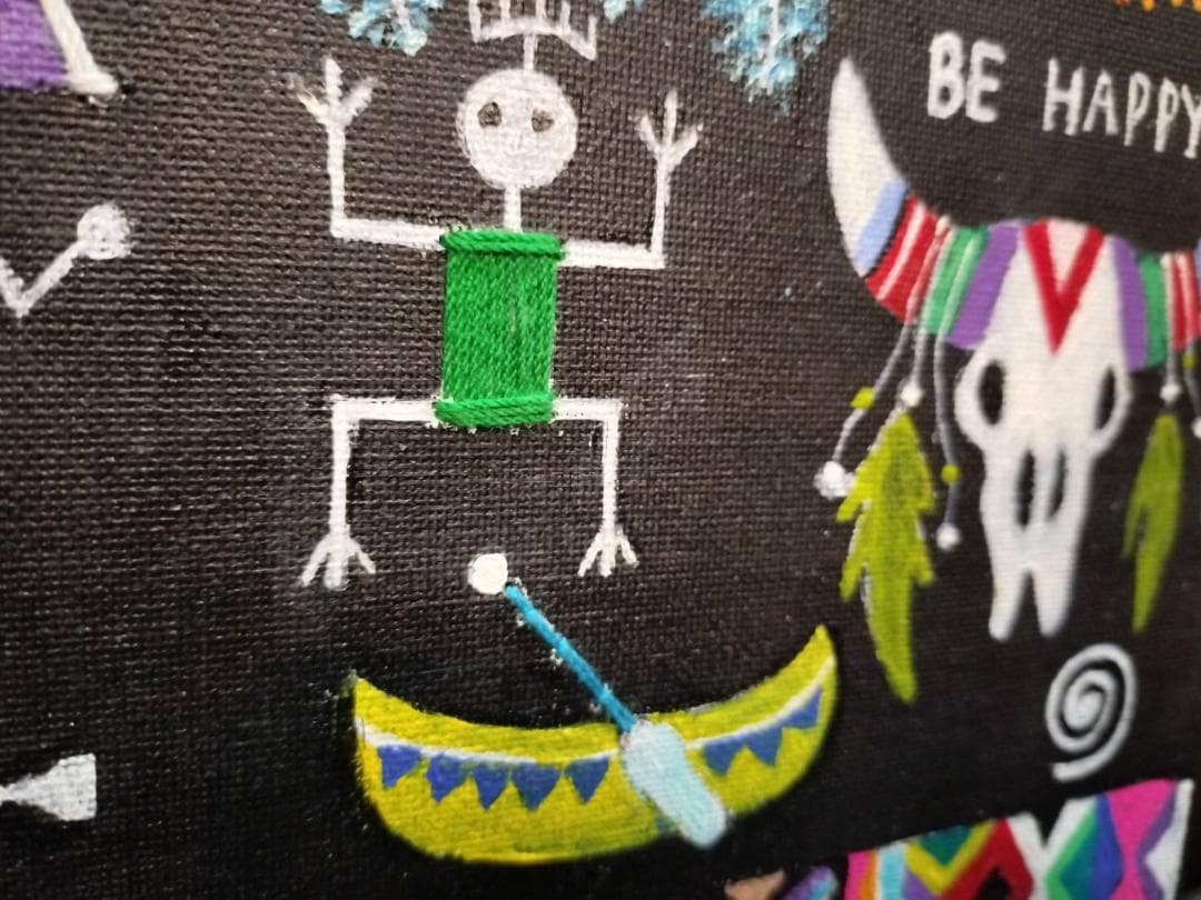 タイ　壁掛けアート　刺繍　ペイント　1点物　小