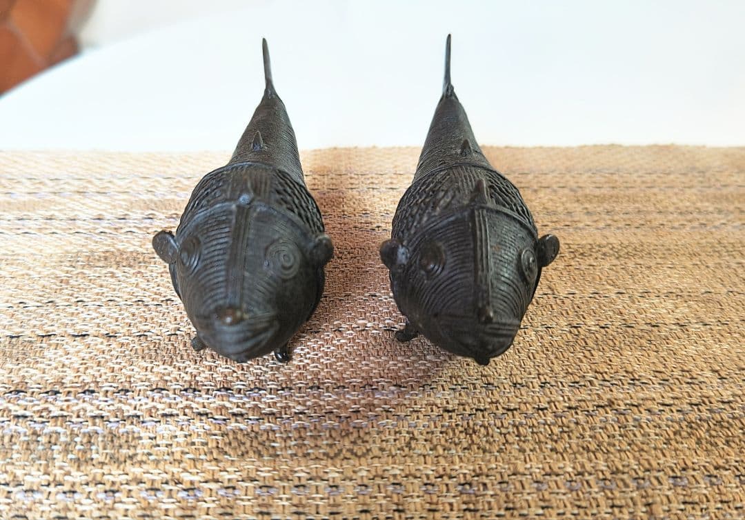 珍品！中国骨董品／アンティーク小物 魚形 香炉 (二体ペアセット)