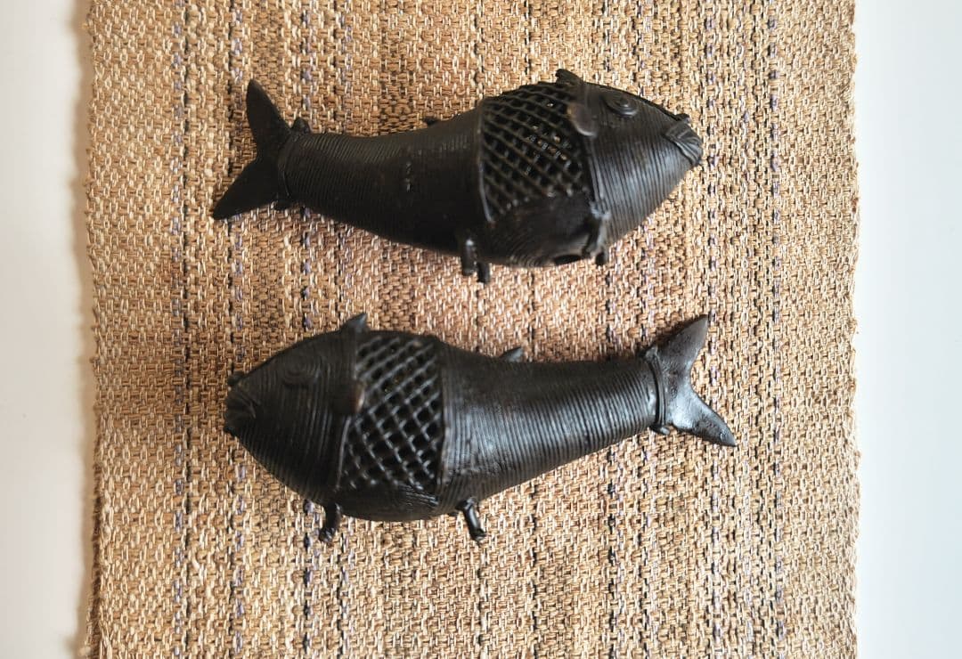珍品！中国骨董品／アンティーク小物 魚形 香炉 (二体ペアセット)