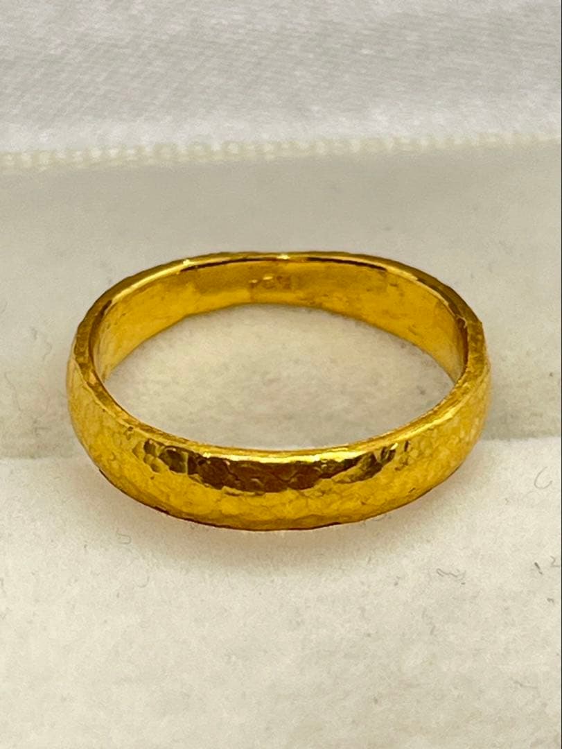 K24 純金 甲丸槌目リング 3.61g指輪 リング 刻印あり ハンドメイド