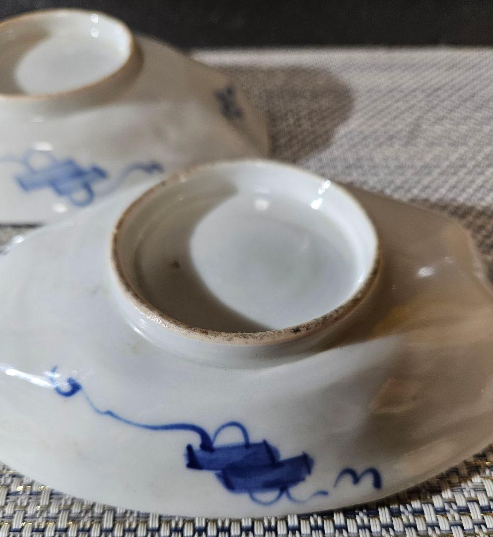 江戸時代末期〜明治時代　錦手　金彩色絵　唐獅子に花の図　花唐草文様　舟形皿2客