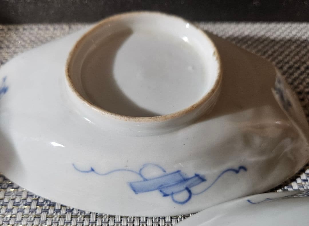 江戸時代末期〜明治時代　錦手　金彩色絵　唐獅子に花の図　花唐草文様　舟形皿2客