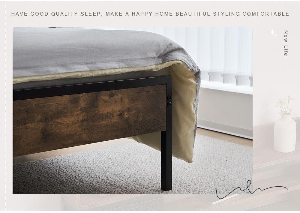 【宮棚＆コンセント付】セミダブルベッド 木×スチール 北欧風 ヴィンテージ調