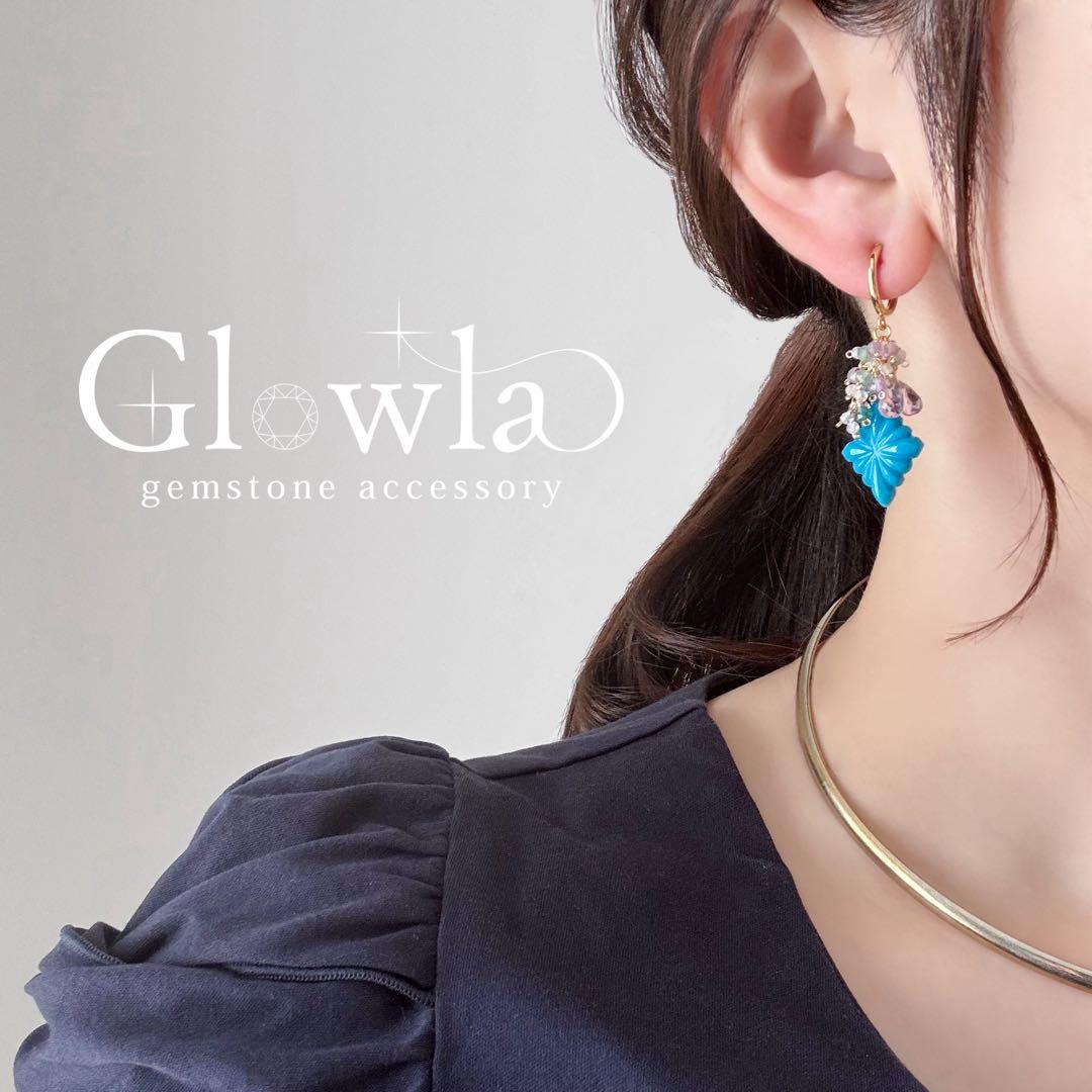 夏色練りターコイズのローゼンジカービングの14kgfピアス/16kgpイヤリング