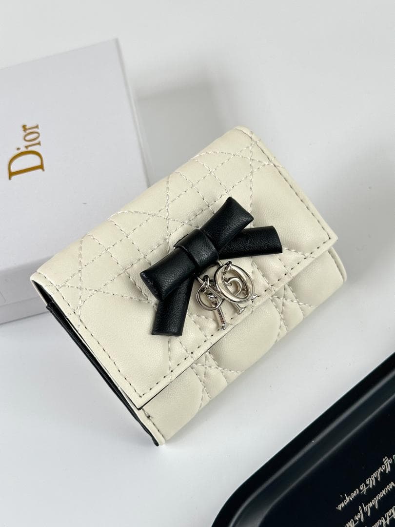 LADY DIOR レディディオール 三つ折り財布 カナージュ 白 黒
