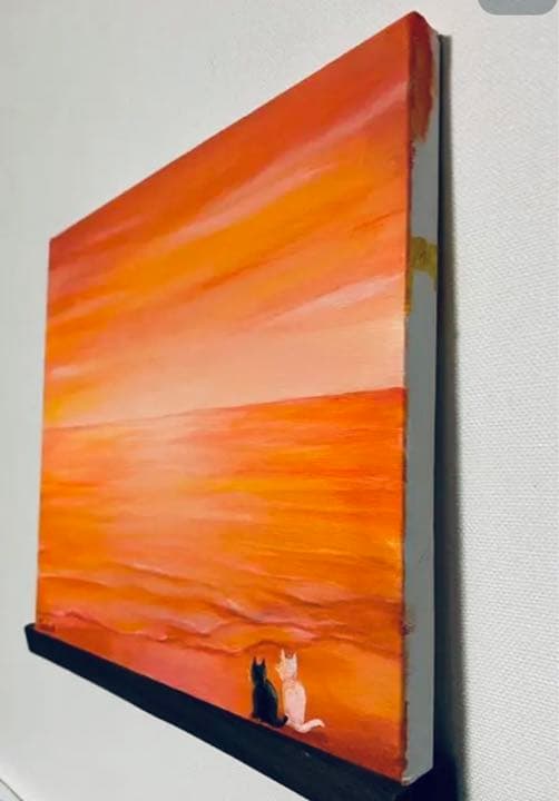 白猫と黒猫シリーズ　夕焼けの海　描き下ろし