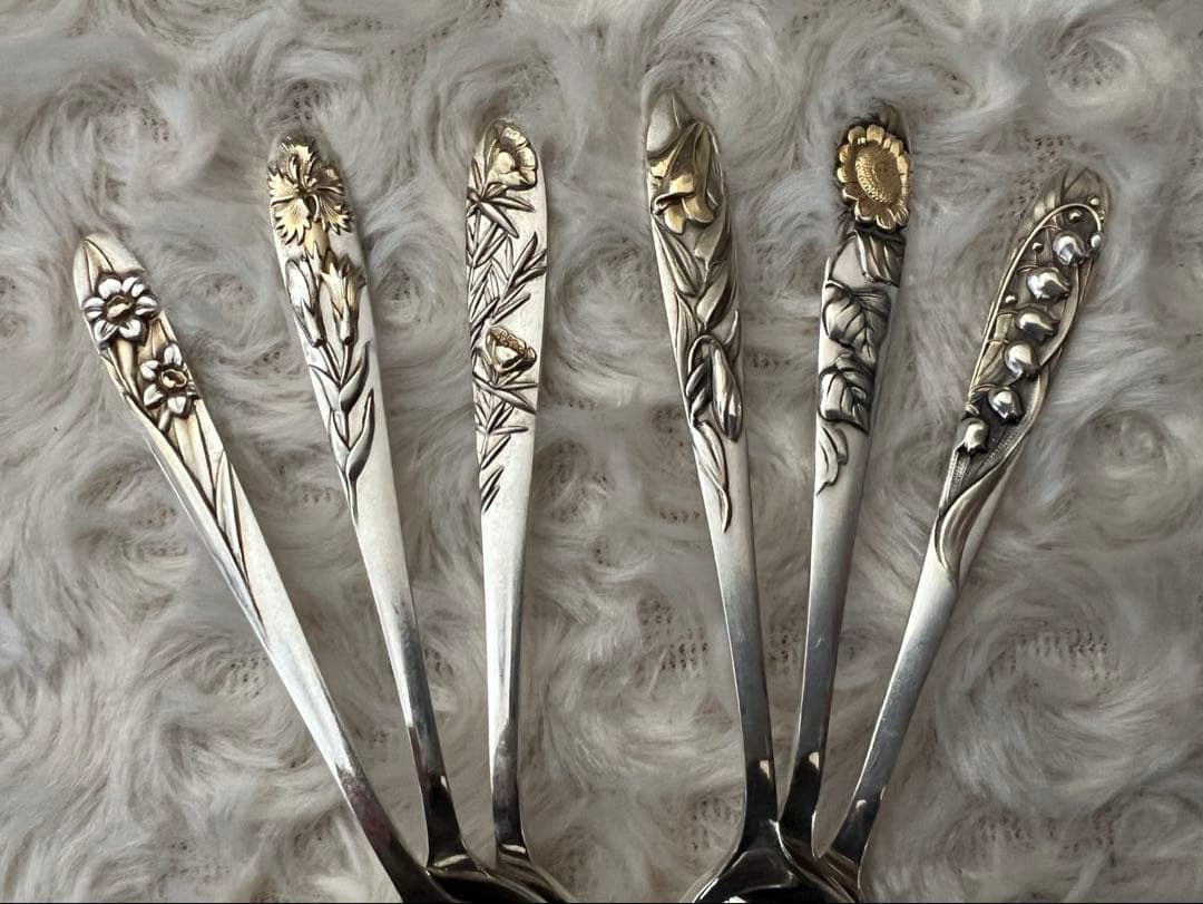 シルバー　カトラリーセット　SILVER 950 スプーンセット　部分金仕上げ