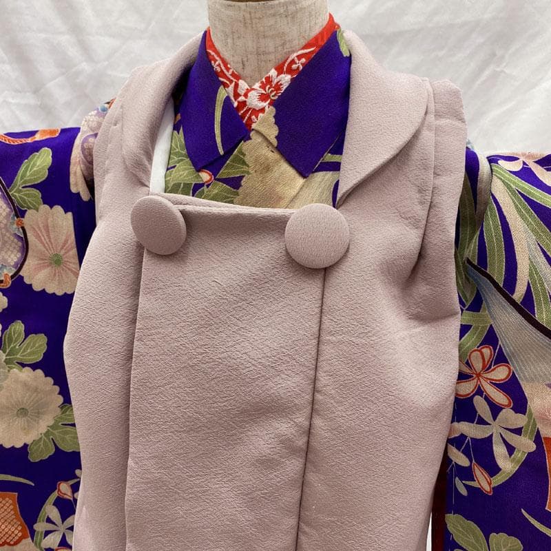 503ag81◎七五三 三歳 女の子 アンティーク着物&被布 濃い紫◎