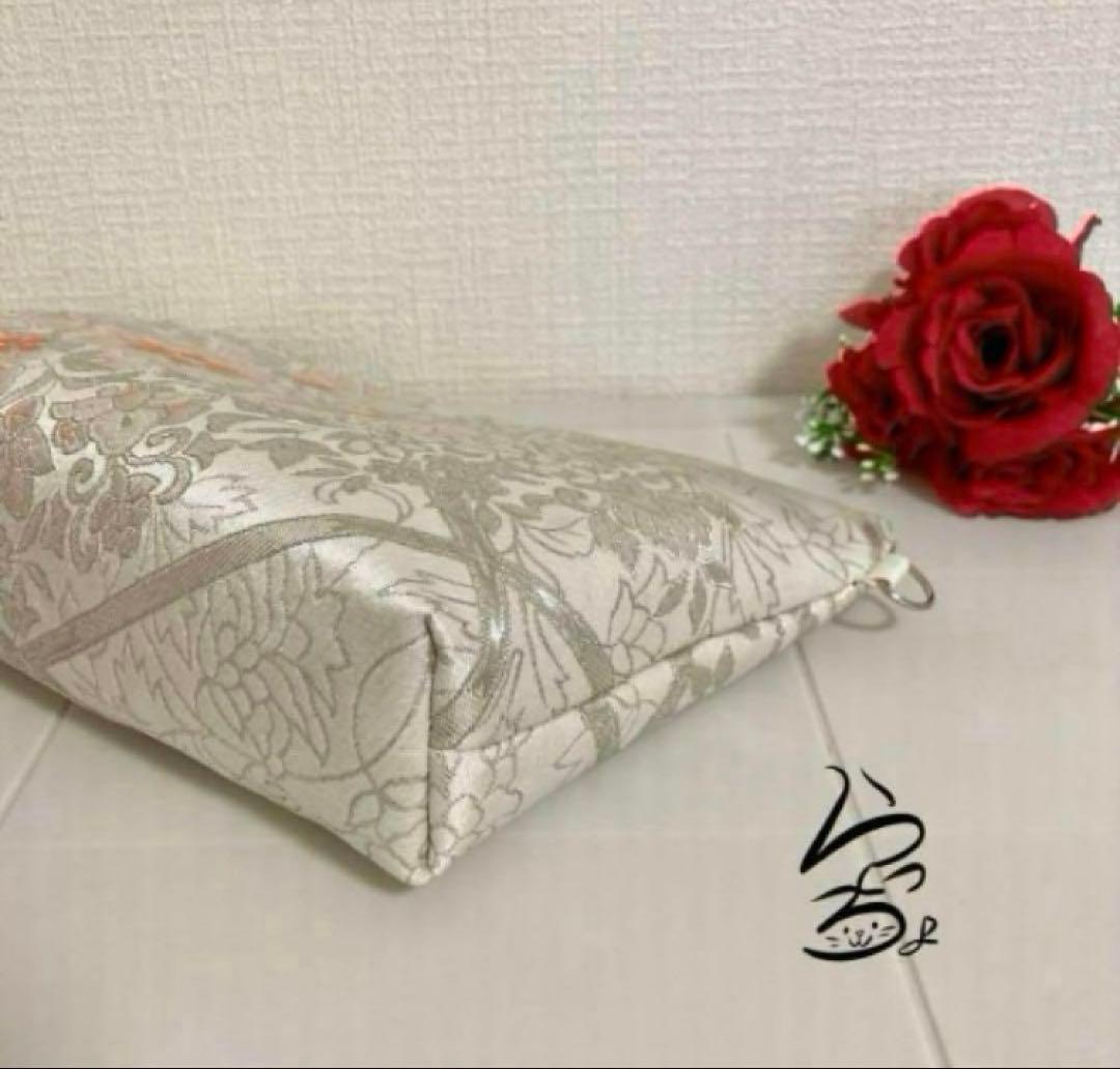 【m様】帯リメイク シルバー×華文 クラッチバッグ