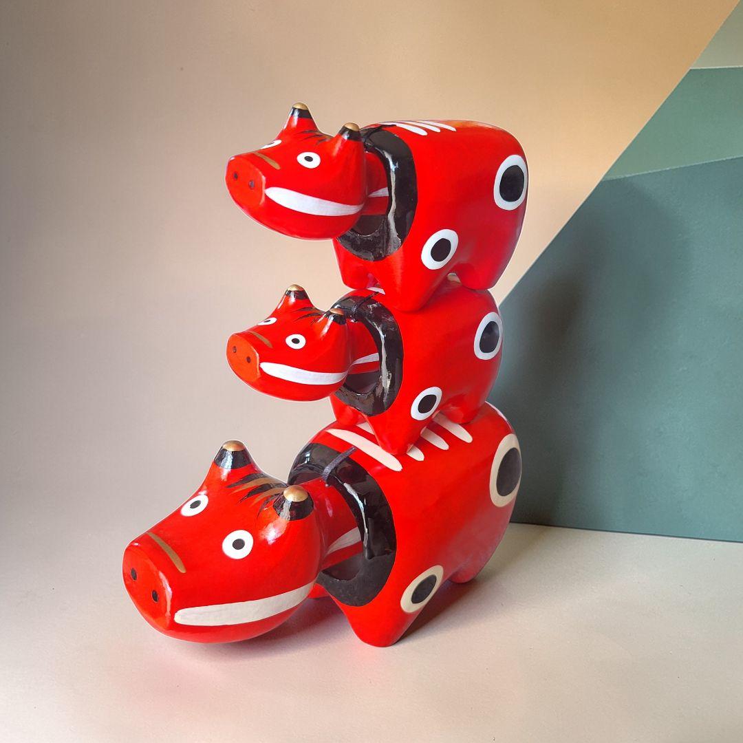 野沢民芸 会津赤べこ 親子3体 4号2号 張り子 縁起物