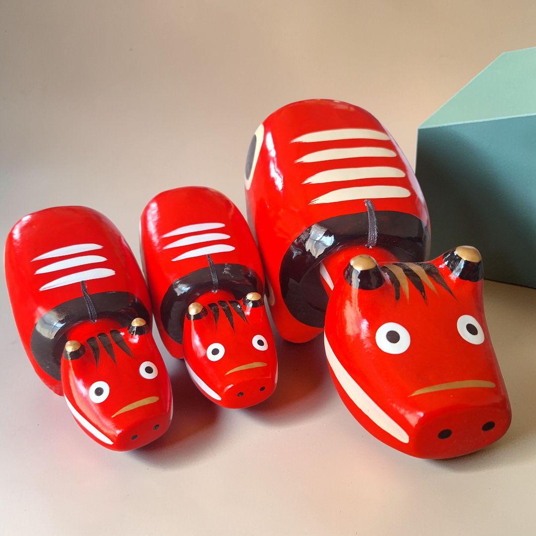 野沢民芸 会津赤べこ 親子3体 4号2号 張り子 縁起物