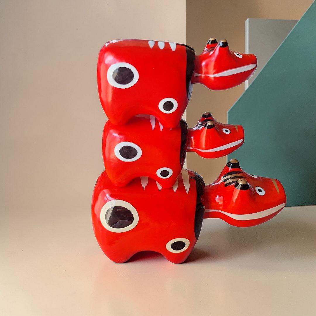 野沢民芸 会津赤べこ 親子3体 4号2号 張り子 縁起物