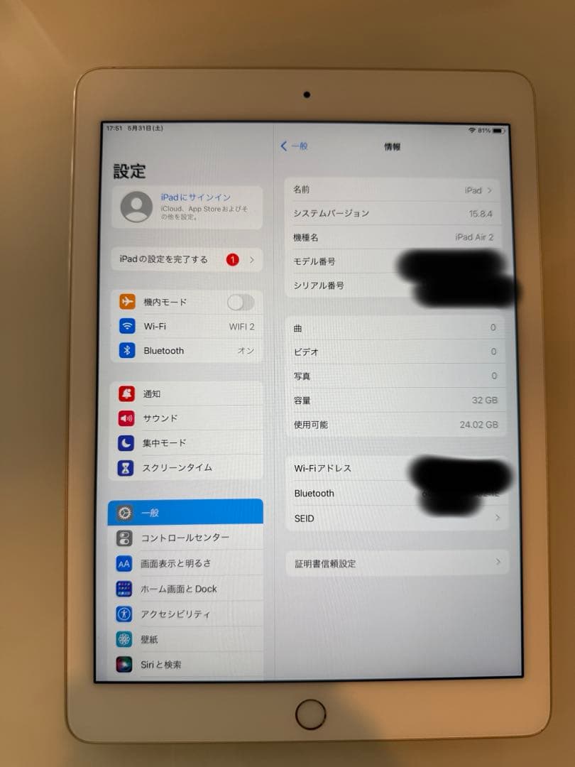 【美品】iPad Air 2 Wi-Fi 32GB（ゴールド）＋ 純正カバー