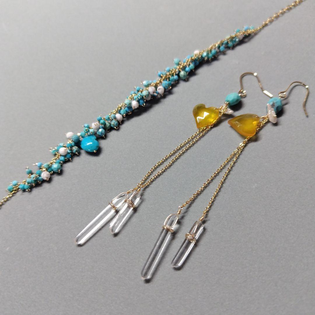 １4Kgf天然石ピアス　tetete♪tensino♪hane♪