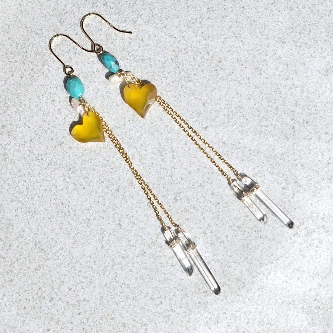 １4Kgf天然石ピアス　tetete♪tensino♪hane♪