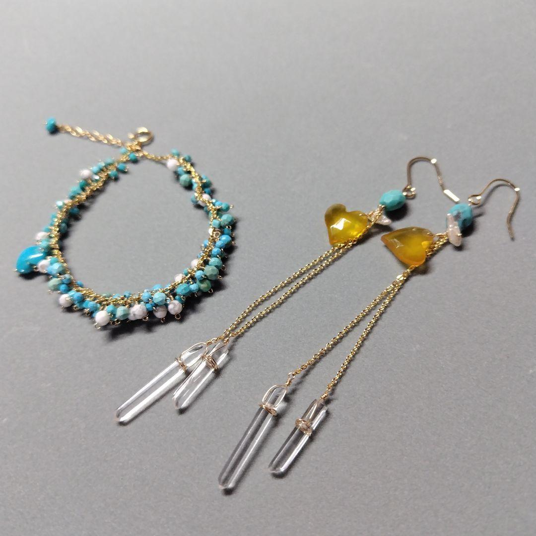 １4Kgf天然石ピアス　tetete♪tensino♪hane♪