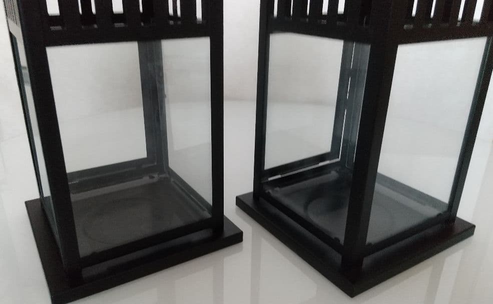 【2セット】アイアン スクエア ランタン キャンドルホルダー スタンド 黒