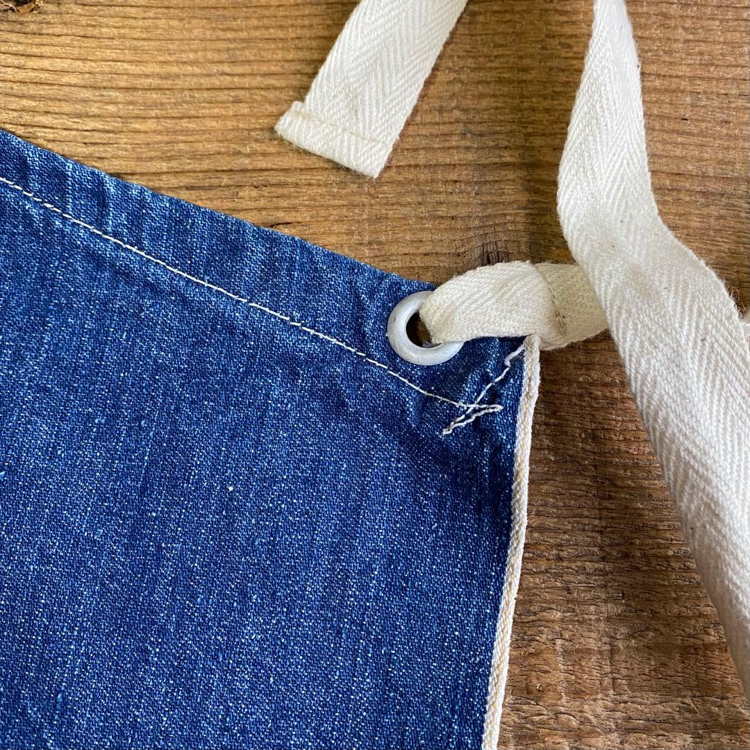 デニムエプロン★ロング耳付き刺繍有り★1940'〜ビンテージUSAアメリカ雑貨