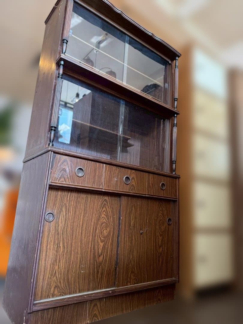 関東限定　昭和レトロ 食器棚 水屋箪笥 ガラス戸 飾り棚 茶棚 古家具 古道具