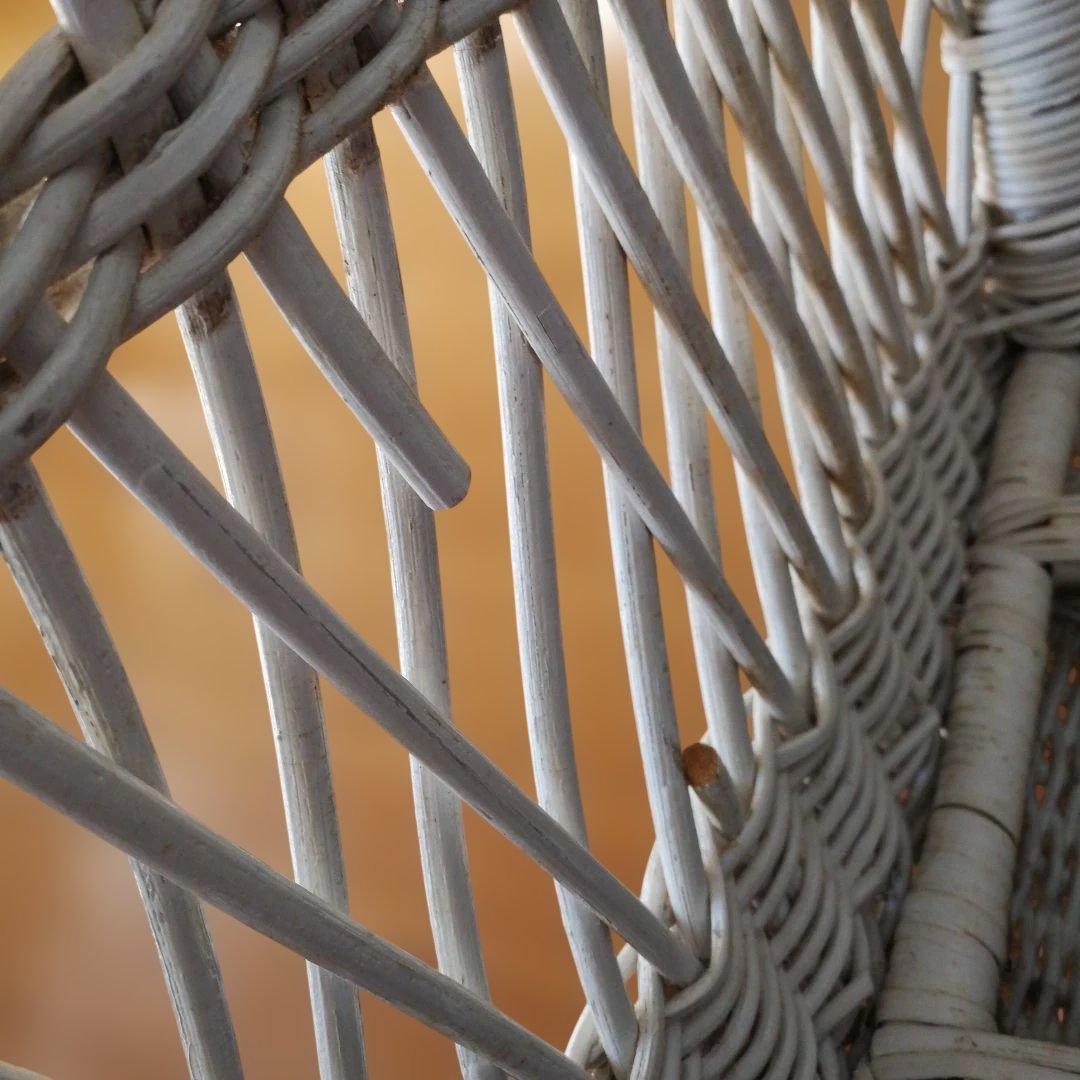 B ホワイトラタン編み込み椅子　籐家具