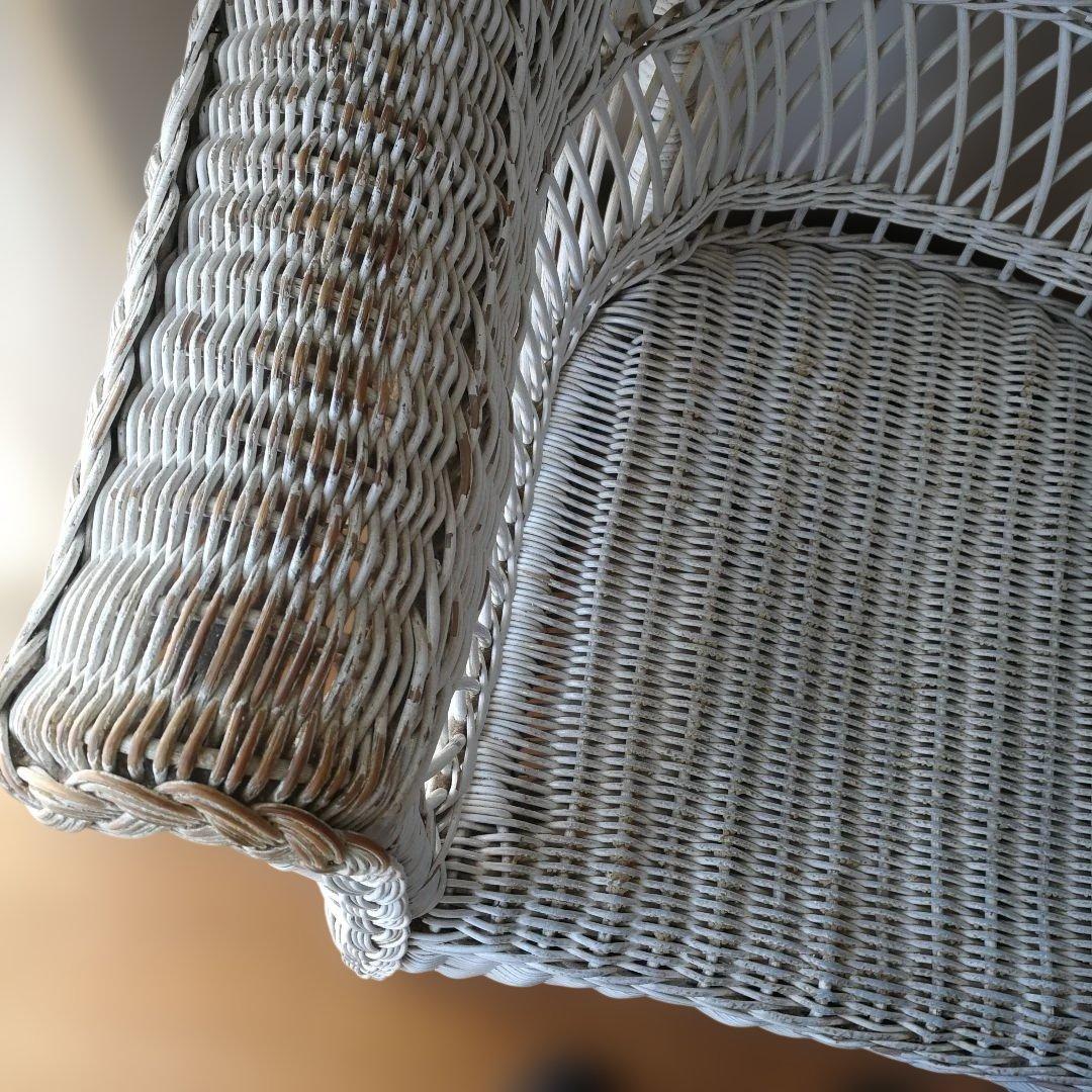 B ホワイトラタン編み込み椅子　籐家具