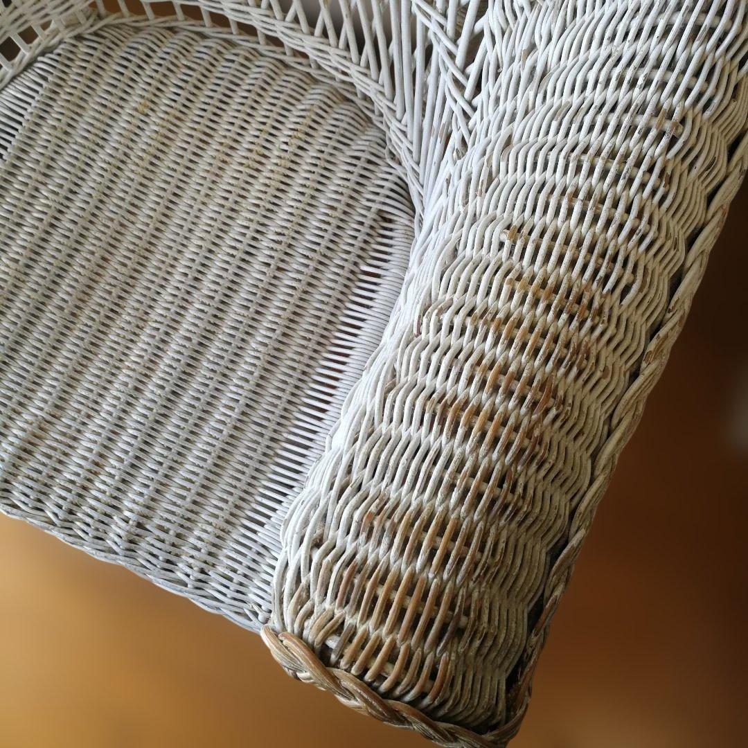 B ホワイトラタン編み込み椅子　籐家具